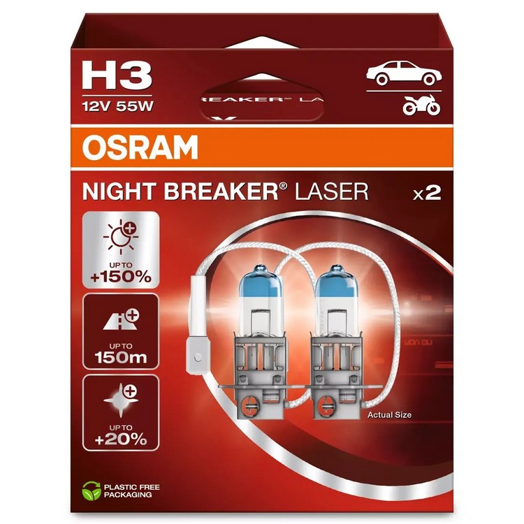 H3 OSRAM Night Breaker Laser +150%  Box 2ks