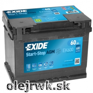 EXIDE AGM EK600 12V 60Ah 